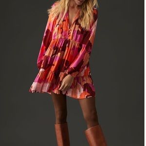 Anthropologie Maeve Tiered Long-Sleeve Dress Horse Print Size Xs